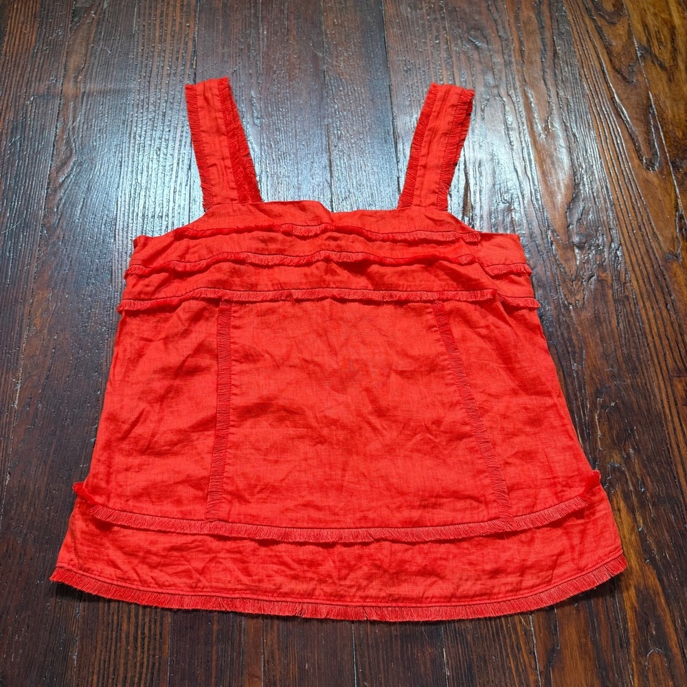 J.Crew Tank Top Womens 8 Red Fringe Trim Square‎ Neck Cami Sleeveless